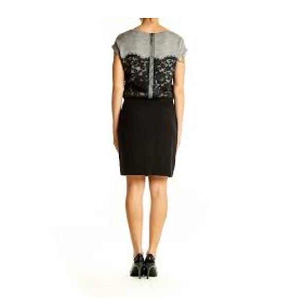 Loft Ann Taylor Gray and Black Lace Overlay Sweater Dress Size Petite Large - Picture 3 of 7